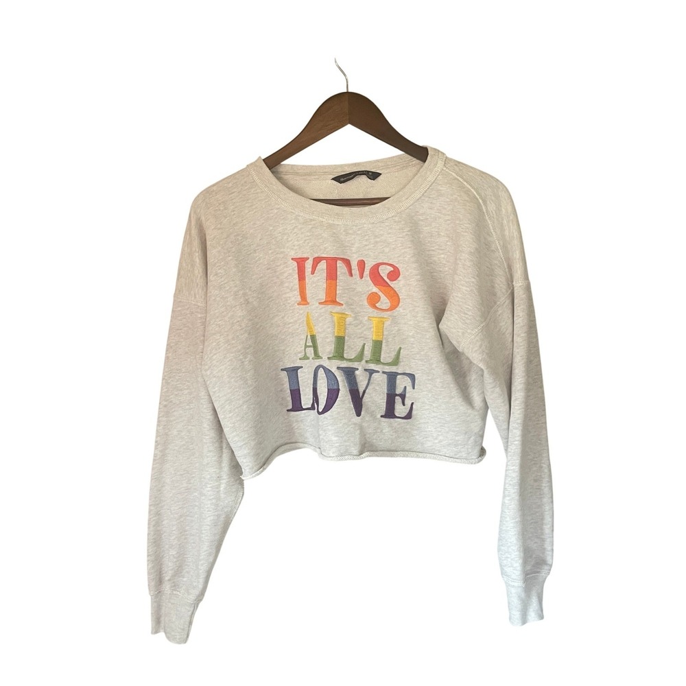 Abercrombie‎ & Fitch Womens Its All Love Rainbow Cropped Sweatshirt M Gray Pride